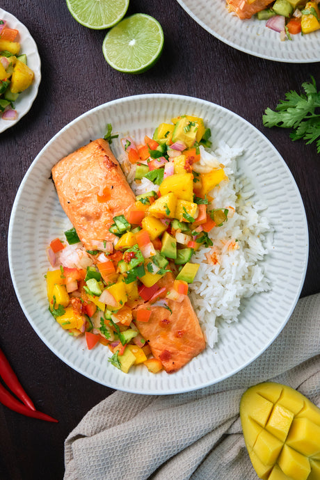 Maple & Soy Salmon with Spicy Mango Salsa