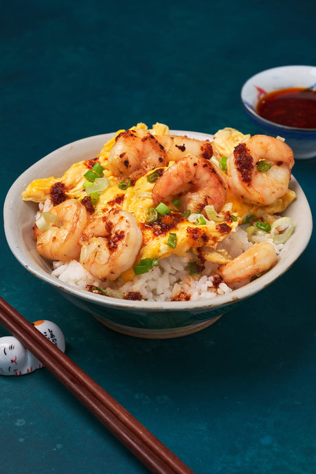 Velvety Soft Egg Omelette with Prawns & Chilli Oil