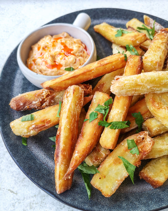 Double Fried Crispy Sweet Potato Chips With Vietnamese Chilli Sauce & Mayo